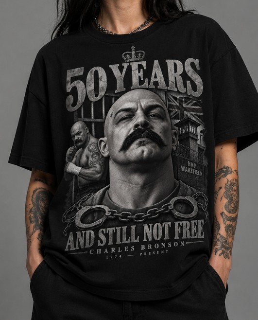 Black HorrorTees t-shirt featuring the 50 Years – And Still Not Free T-Shirt horror design